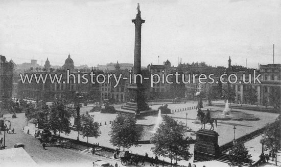 Trafalgar Square & Nelson Column, London, c.1910.